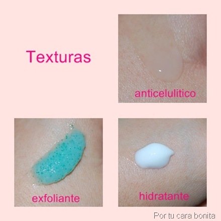 texturas del anticelulitico y exfoliante de bhaskara