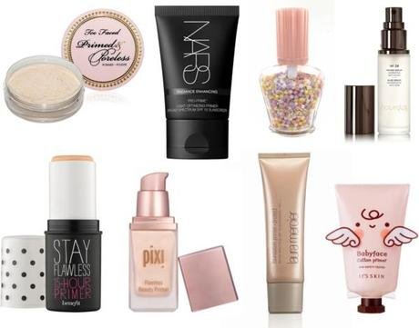 selección de productos primers para maquillaje duradero