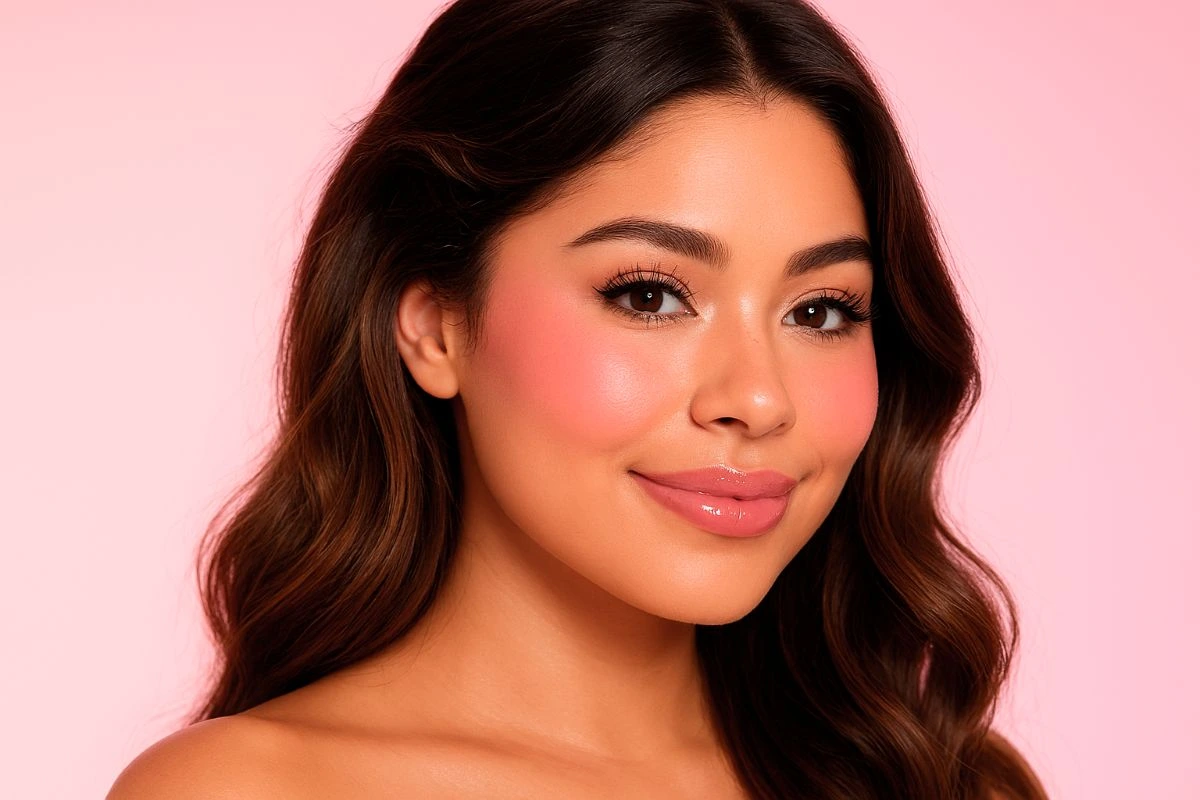 look baby doll maquillaje con colorete rosado